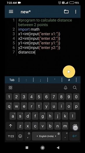 program to calculate distance between 2 points #coding #programming #shorts #python
