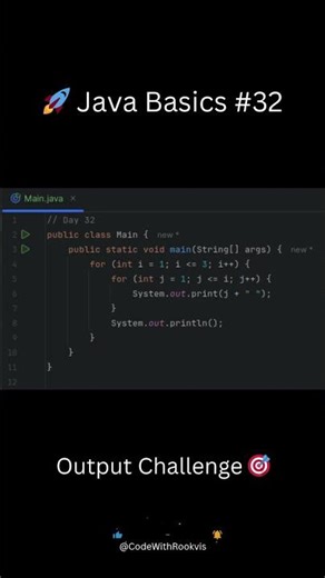 Day 32: Nested Loop Number Pattern 🔢 | Java #coding #java