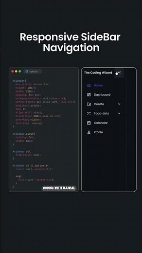 👉 Create a Responsive Sidebar Navigation using HTML, CSS & JavaScript