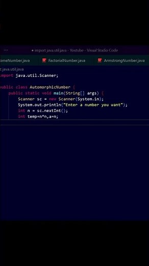 program for Automorphic number in java #java #coding #Coder #language #cse