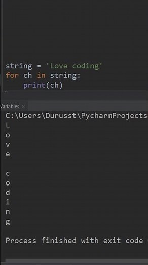 Simple for loop to get each character in string #Shorts
