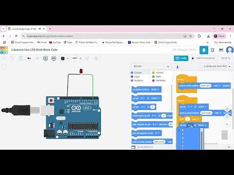 1 Arduino Uno Led Blinking using Block Code on Tinkercad
