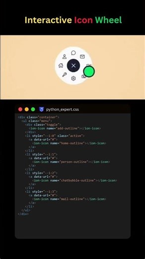 Interactive Icon Wheel: Radial Menu UI in HTML, CSS, JS#coding #programming #icon #radiobutton #uiux