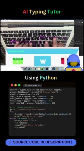 AI Hand‑Tracking Typing Tutor in Python ⌨️🤖 #Shorts #coding #programming #python #ai #typingtutor