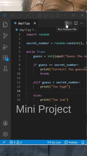 Day 17 Learning Python | I Built a Number Guessing Game #codewithraju #coding