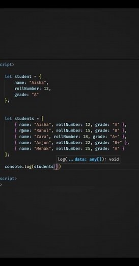 Arrays of Objects in JavaScript | Example | #coding #shorts #programming #javascript