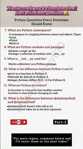 Python Interview Questions & Answers – Part 2 | Questions Explained#python#mindmastery180#interview