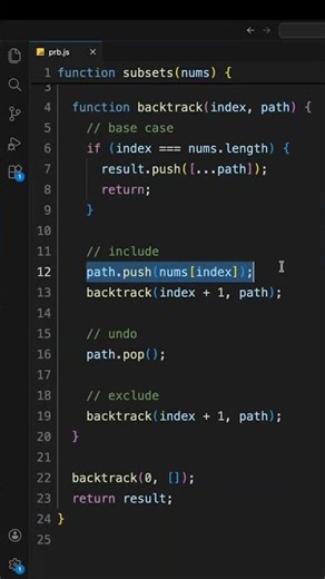 Subsets Problem in JavaScript 🔥 | Backtracking DSA Pattern #coding #javascriptcoding #codeprep