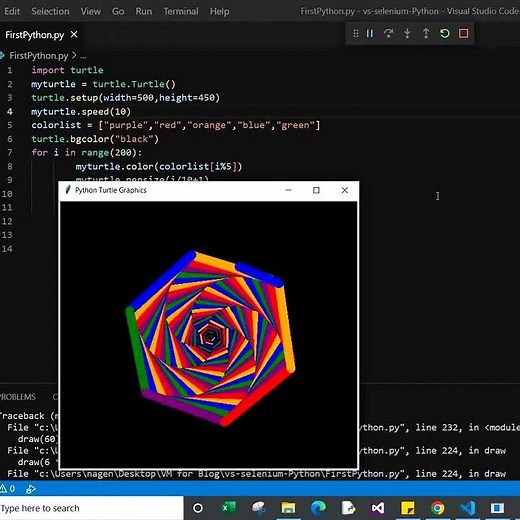 Draw a Hexagonal Spiral Using Python Turtle Graphic