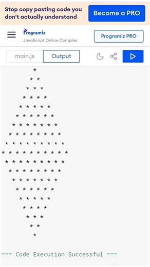 Javascript program to print diamond pattern. #coding #function #diamond #patterns #programming