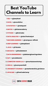 1. Web Development Traversy Media 2. React -> Codevolution 3. Angular → Academind 4. DevOps TechWorld with Nana 5. Version Control (Git/GitHub) GitHub shop 6. Node.js The Net Ninja 7. Mobile App Development (Flutter) → Flutter 8. Blockchain Development → Dapp University 9. Cloud Computing (AWS) AWS Training and Certification 10. Cybersecurity → Hak5 . . By @datasciencebrain and @python4deviusko . . Follow for more Unique Ideas . . #softwaredevelopment #webdevelopment #frontenddevelopment #backen