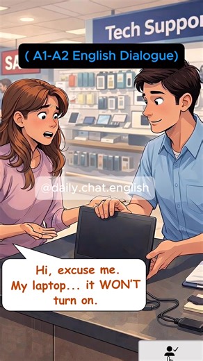 Laptop Won’t Turn On 💻 | Easy English Conversation at a Service Center#englishpractice #englishconversation #english #learnenglish #usa🇺🇸 #usa #laptop #conversation #easyenglish #unitedstates