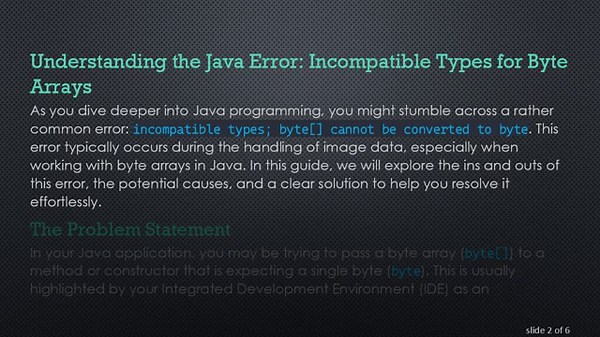 Resolving incompatible types; byte[] cannot be converted to byte in Java: A Step-by-Step Solution
