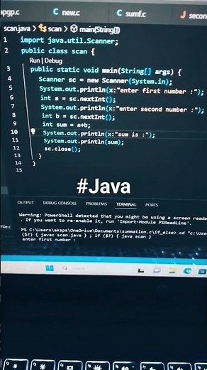 Simple Java program to add two numbers by taking input from user. #java #vscode #coding