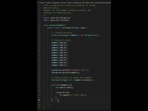 Java Trick to Remove Even Numbers from ArrayList Using Iterator 🔥 | Java Collections #Shorts