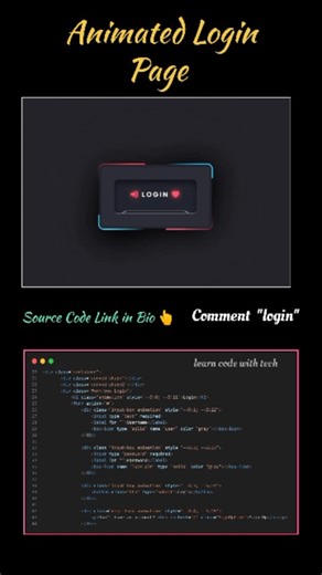 Learn_code_with_tech on Instagram: "Login page using html css js Source code link in bio 👆 Telegram Channel Follow for more html tricks and tips . Follow for more! #html #css #html5 #css3 #csstricks #cssanimation #learnhtml #learncss #csstips #csstipoftheday #webdeveloper #uidesign #uxdesign #webdesign #webdevelopment #frontenddeveloper #frontendwebdeveloper #100daysofcode #softwareengineer #javascriptseries"