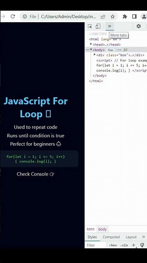 Tricks : 63/100 JavaScript For Loop Explained in 10 Seconds 🔁 #coding #javascript #forloop #loops#js