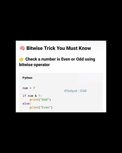 Bitwise Trick You Must Know 🔥 | Even or Odd Without % Operator #js #javascript #youtubeshorts #yt