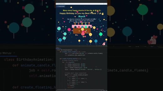 Birthday Wishes App Using Python Tkinter 🎂| GUI Animation Project | Manik Mondal