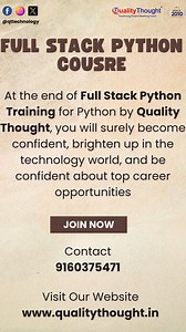 🚀 Launch Your Career in Tech! Join our Full Stack Python with AI DSA intensive program at Quality Thought and gain hands-on experience through a real internship. From Python fundamentals to advanced AI models and data structures & algorithms, this program is designed to make you industry-ready. 💡 Limited seats—start your journey today! New Batches Starting Soon.. For More Details, Contact: {9160375471} 🌐Visit: https://qualitythought.in/advanced-python-training-in.../ 📩Join us on LinkedIn: ht