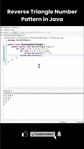 Reverse Triangle Number Pattern in Java | Easy Eclipse Tutorial