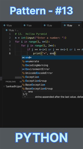 Python Pattern #13– Hollow Pyramid △🔥 | Beginner Friendly #shorts #coding #python