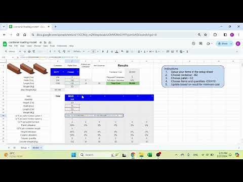 container loading model Google sheets