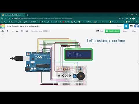 Digital Clock using arduino with alarm, timer & stopwatch on Tinkercad