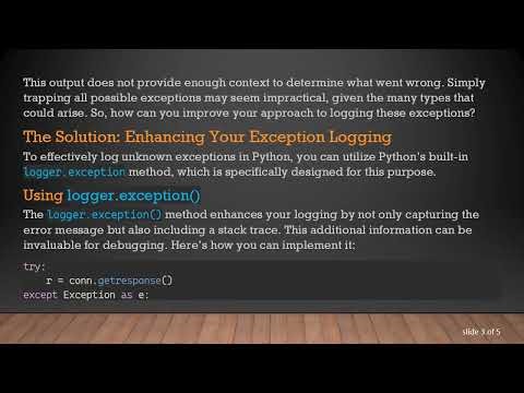 How to Log an Unknown Exception in Python for Effective Debugging