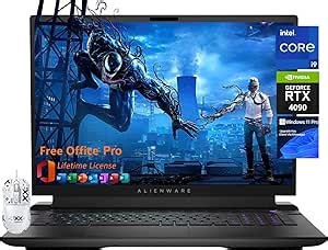 Dell Alienware M18 R2 Gaming Laptop, 18" QHD+(2560 x 1600) 165Hz, Intel 24-Core i9 14900HX, GeForce RTX 4090, 32 GB DDR5, 2 TB SSD, FHD Camera, Backlit Keyboard, Office 2019, Win11 Pro, Design Mouse