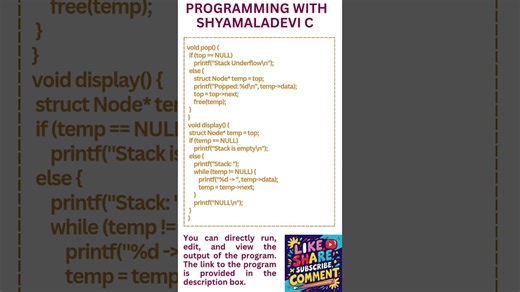Write a C program to implement a Stack using Singly Linked List