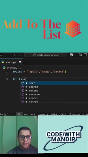 How to add items to the list in Python #codewithmandip #pythonclass #pythonforbeginners #learncoding