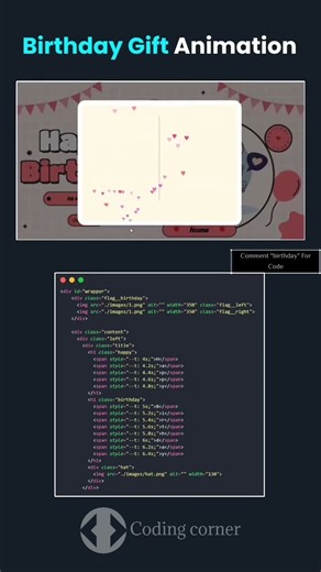 Happy birthday animation using HTML CSS JavaScript #coding #webdesign #viral #shorts