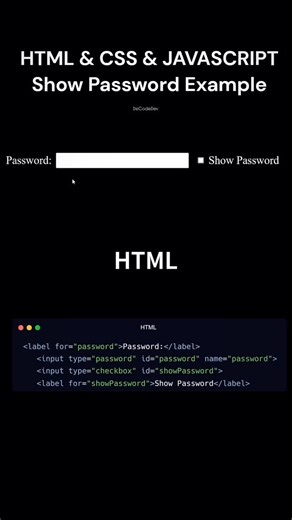 Arun Singh Pundir on Instagram: "Show and Hide password input - HTML CSS JS Frontend development, web development, HTML, CSS, JavaScript, React #webdev #frontenddev #learntocode #javascript #reactjs #codinglife"