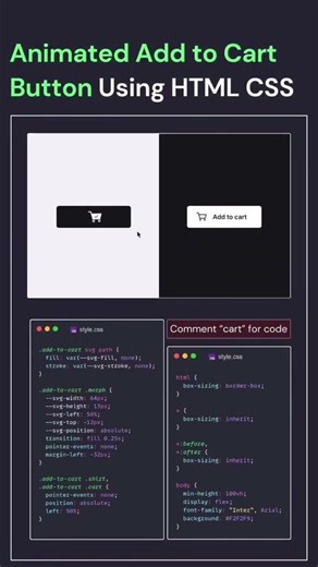 Animated Add to cart Button using HTML CSS JS📈💀Hover Effect Next Level Animation 😨💻 #happyaddons