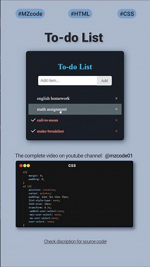 Build a Modern To-Do List App 🚜 | HTML/CSS/JS Tutorial (2025) | mzcode01 #css #coding #javascript