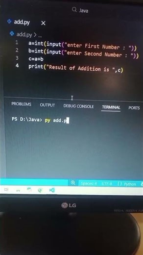 Addition of two numbers using python💯🔥 #python #learn #new #shorts #programming #debug