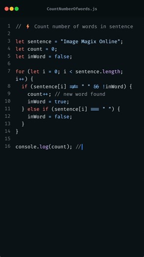 Count number of words in a sentence using JavaScript #coding