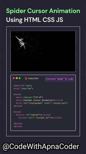 Spider Cursor Animation 🕷️ Using HTML CSS JavaScript #shorts #coding #webdevelopment