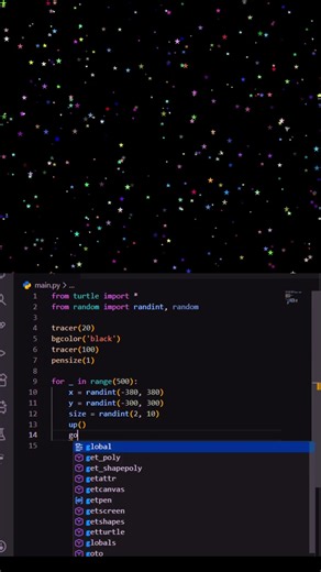Draw Colorful Stars with Python Turtle 🔥✨ #python #programming #graphics#coding#shorts#oualicode