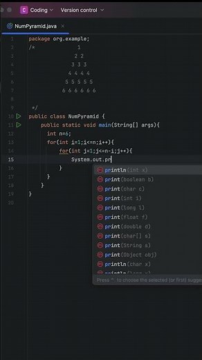 Java Program to Create a Pyramid of Numbers