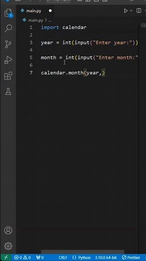 How to Create a Calendar in Python 🗓 | for Beginners | Step-by-Step code #shortfeed #shorts #coding