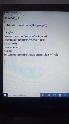 Addition of two numbers🖥️ java addition program #coading #java #beginners #learning