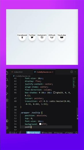 Social Icons Hover Tooltip 🔥 HTML CSS #webdevelopment #html #css #shorts