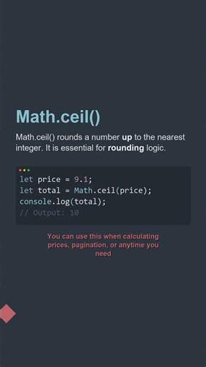 ⭐ Learn Math.ceil() | JavaScript Tips #Shorts