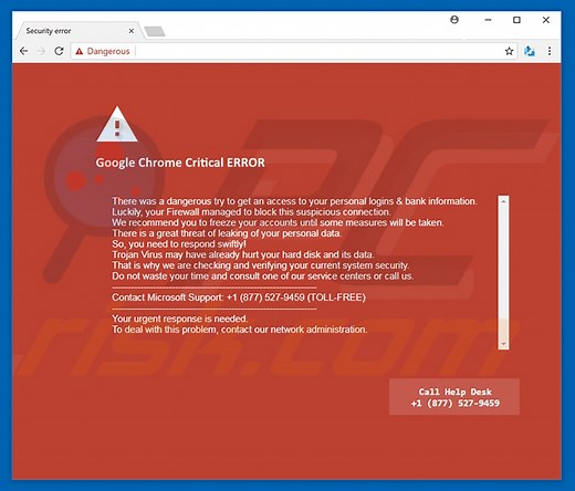 Google Chrome Critical ERROR Scam