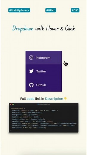 ✨Dropdown with Hover & Click | HTML CSS JS #webdevelopment #coding #dropdownmenu #shorts