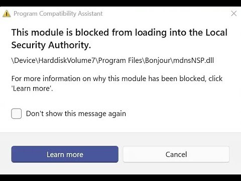 How to fix mdnsNSP.dll (Bonjour) is Blocked from loading into LSA in Windows 11