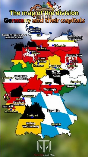 The map of the divisions of Germany and their capitals