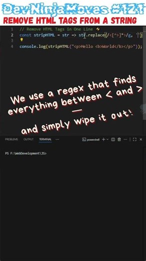 Remove HTML Tags from a String | Dev Ninja Moves 121 #javascript #coding #javascriptinterview